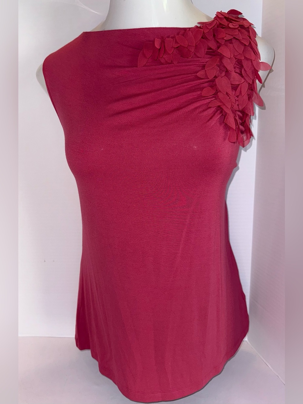 Anne Klein pink Berry Red Sleeveless Top with Floral Applique XL